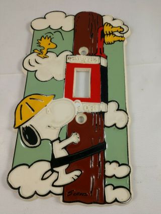 Vintage 1965 Peanuts Snoopy Woodstock Light Switch Plate Cover Lineman Theme