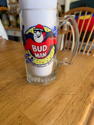 Rare Vintage 1991 Anheuser Bush Bud Man Mug Glass Budweiser Beer