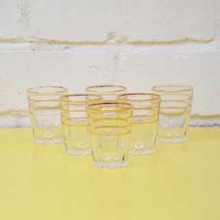 Vintage Shot Glasses,  Boxed Set Of 6 Shot Glasses,  Gold Rimmed Shot Glass Set