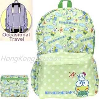 Keroppi Foldable Backpack Daypack Travel Sport Rucksack Satchel School Bag Green