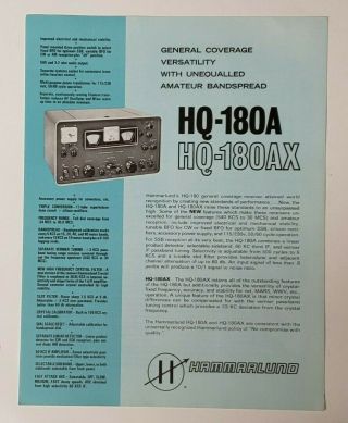 Hammarlund Hq - 180a Hq - 180ax - Ham Radio - Brochure