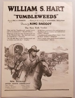 1925 Silent Movie Ad " Tumbleweeds " William S.  Hart Directed By King Baggot