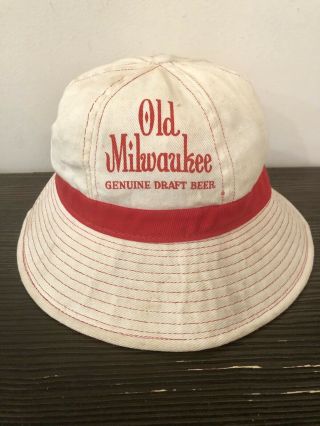Vintage Old Milwaukee Draft Beer Red And White Bucket Fishing Hat