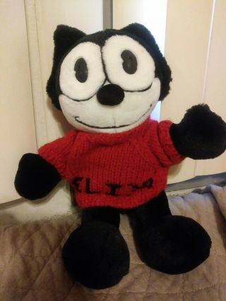 Vintage Felix The Cat With Knitted Sweater Stuffed Animal.  13 Inches Tall