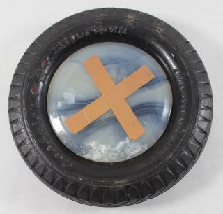 Vintage Goodrich Tires Slag Glass Swirl Ashtray 3