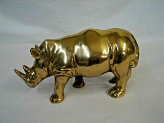 Vintage Large Solid Brass Rhino Rhinoceros Statue Figurine 8 1/2 " Long 4 Lbs