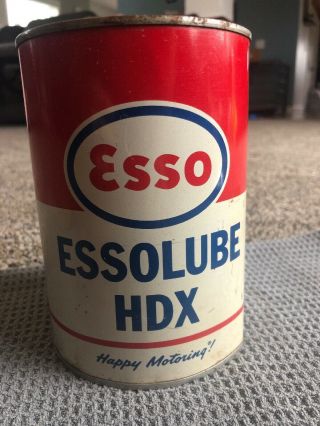 Vintage Esso Essolube Humble Oil Co Auto Truck Motor Oil 1 Quart Can Houston Tx