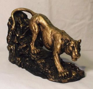 Gold Colored Female Lion Bookend,  8 1/2 Inches Long,  One Only