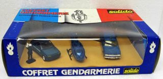 3pc Gendarmerie Police Gift Set 1/43 Solido 7028 France Mb Helicopter Peugeot