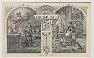 Victorian Trade Card Davis Vertical Feed Sewing Machine Mh Woodhull Riverhead Li