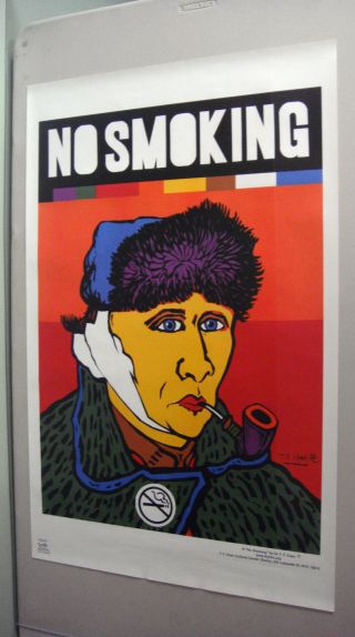 No Smoking Poster Pin - Up Sign Old Lady W/ Cigarette Funky Chen Humor Comedy Art