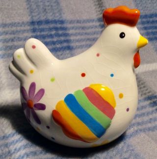 Colorful Ceramic Rainbow Nesting Hen Chicken Figurine