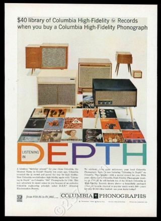 1958 Columbia Phonograph Hi - Fi System 5 Models Photo Vintage Print Ad