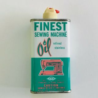 Amr Finest Sewing Machine Oil 4 Oz Tin - Vintage Handy Oil Can Green And White