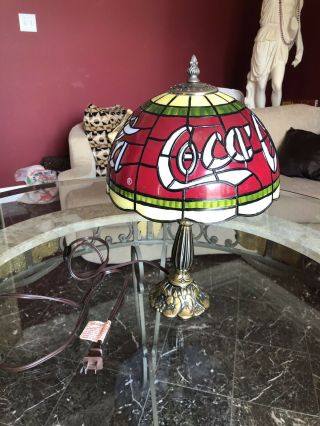 Coca Cola Vintage Metal Lamp Real Stained Glass Lamp Shade Collectable Authentic