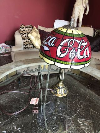Coca Cola Vintage Metal Lamp Real Stained Glass Lamp Shade Collectable Authentic 2
