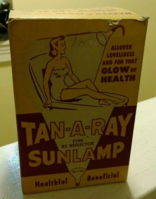 Vintage Tan - A - Ray 275 Watt Type Rs Reflector Sunlamp W Box / Great Graphics