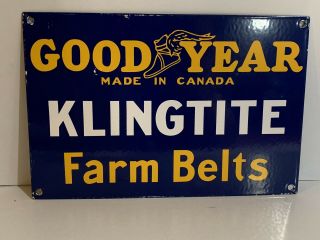 12in Goodyear Farm Belts Porcelain Enamel Sign Farming Klingtite