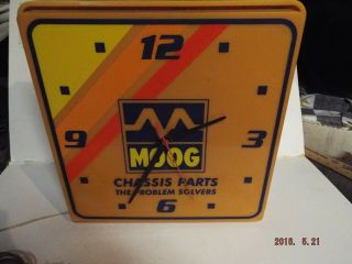 Rare Vintage Moog Chassis Parts Services Station Lighted Clock Sign,  Circa 1993