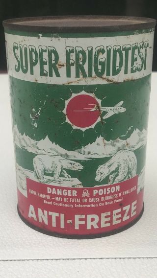 Vintage Superfridgidtestanti Freeze One Quart Can Gas Station Gas Pump Oil,  Full