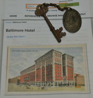 Baltimore Hotel Kansas City Mo.  Room Key With Fancy Fob Room 258 Early 1900 