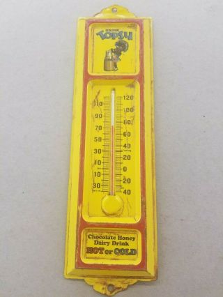 Drink Topsy Thermometer Sign Black Americana Old Dairy Chocolate Soda Pop Cafe