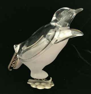 Adorable Frosted Acrylic Ice Skating Penguin Figurine 4 3/4 " Tall