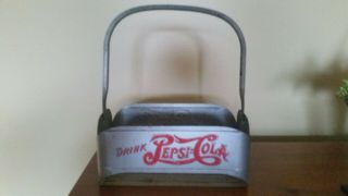 Vintage Pepsi Cola Metal 6 Pack Double Dot Glass Bottle Carrier Carton