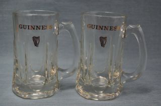 2 Vintage Guinness Beer Thick Glass Gold Logo Mug Stein