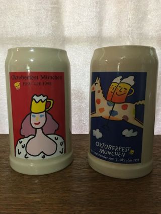 Oktoberfest MÜnchen 1998 & 1999 Rastal Beer Stein Mug Germany 1 L.  Signed