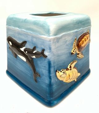 Wyland Studios Tissue Box Cover Ocean/sea Life Turtles Orcas Whales Dolphins