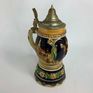 German Beer Stein With Music Box - Vintage Hand Painted " Greetings From Munich "
