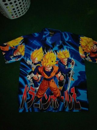Vintage 2001 Dragon Ball Z Anime Button Up All Over Graphic Shirt Size Large