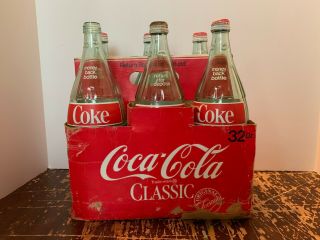Vintage Coke Coca Cola 32 Ounce Glass Bottle 6 Pack In Cardboard 6 Pack Carrier