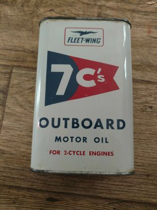 Rare Vintage Fleet Wing Fleetwing 1 Quart Outboard Motor Oil Can 1950 