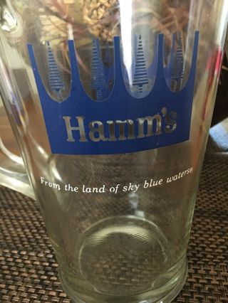 Vintage HAMM ' S GLASS BEER PITCHER (Refreshing As the Land of Sky Blue Waters)  3