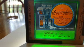 Vintage glass advertisement slides,  Cunningham Radio Tubes,  You can Depend on 2