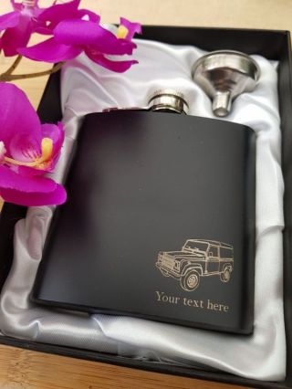 Land Rover Defender Personalised Engraved 6oz Hip Flask Gift Present Merchandise