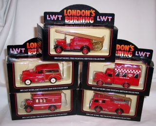 Five Lledo Promotional London’s Burning Fire Engines Bbc Television Series Mib
