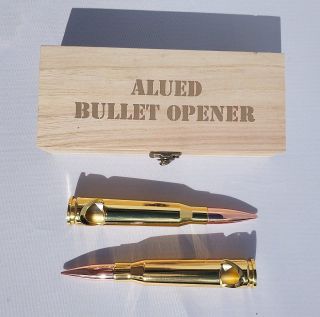 2 X 50 Caliber BMG Bullet beer Bottle Opener with wooden box for man gift 4