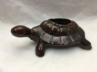 Large 15 " Vintage Turtle Planter Ceramic W Dark Brown Glaze