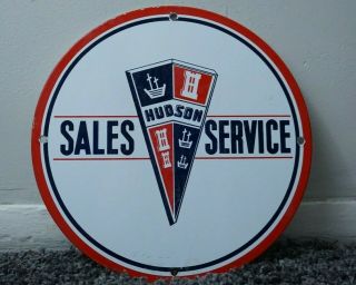 Vintage Hudson Sales Service Gasoline Porcelain Sign Gas Station Pump Plate Oil