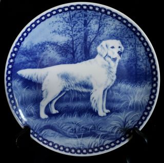 Tove Svendsen Hundeplatte Golden Retriever Plate Denmark Blue White