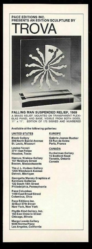 1969 Ernest Trova Falling Man Plexiglas Panel Photo Pace Vintage Print Ad