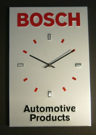 Bosch Automotive Products Battery Wall Clock Metal Red Silver Black Vtg German