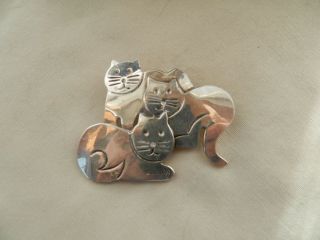 3 Cats Cuddling Vintage Mexico 925 Silver Ts T3