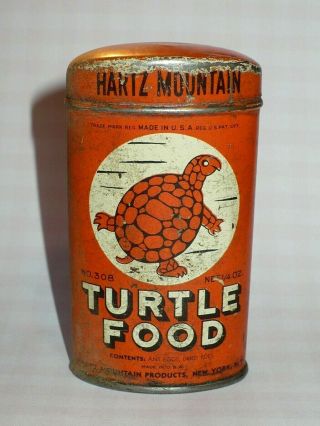 Rare Mid - Century Vintage Hartz Mountain Turtle Food Orange Oval Tin - Empty