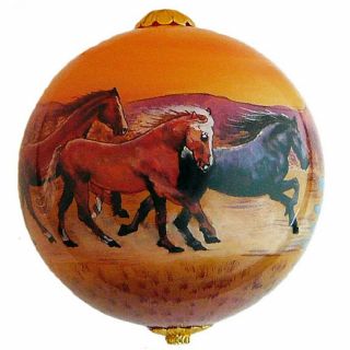 Wild Horses Reverse Painted Glass Christmas Tree Ornament Southwest Wildlife