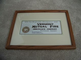 Vermont Mutual Fire Insurance Company Vintage Ink Blotter 1828 - 1928,  Framed