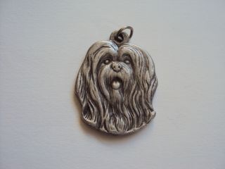 Vintage Lhasa Apso Rawcliffe Pewter Dog Collar Charm,  1982,  Made In Usa